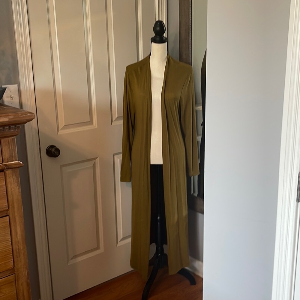 Long olive green sweater with belt